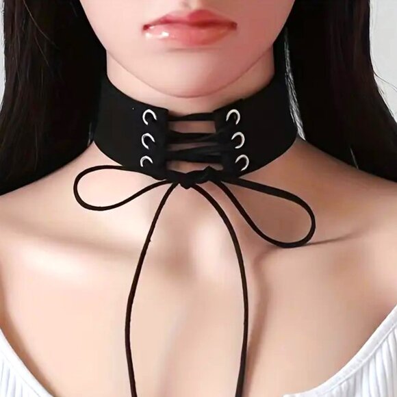 Necklace Leather Choker Collar Bondage Emo Goth Rave Scene Role Play Fetish NEW - Picture 1 of 4